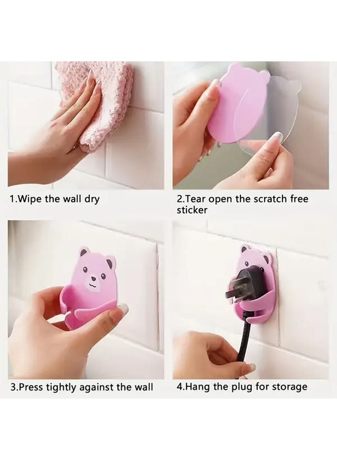 4Pcs Random Color Bear Wall Mounted Cable Organizer Strong Adhesive Cord Storage Rack - Image 5